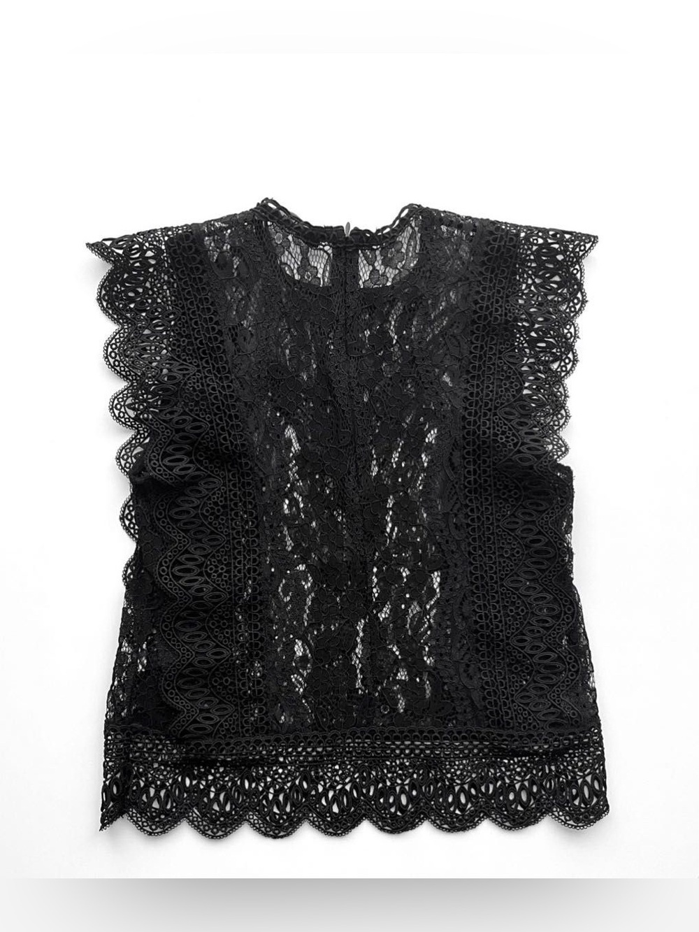 Zara Black Lace Crochet Sleeveless Top, Size L - Picture 3 of 6